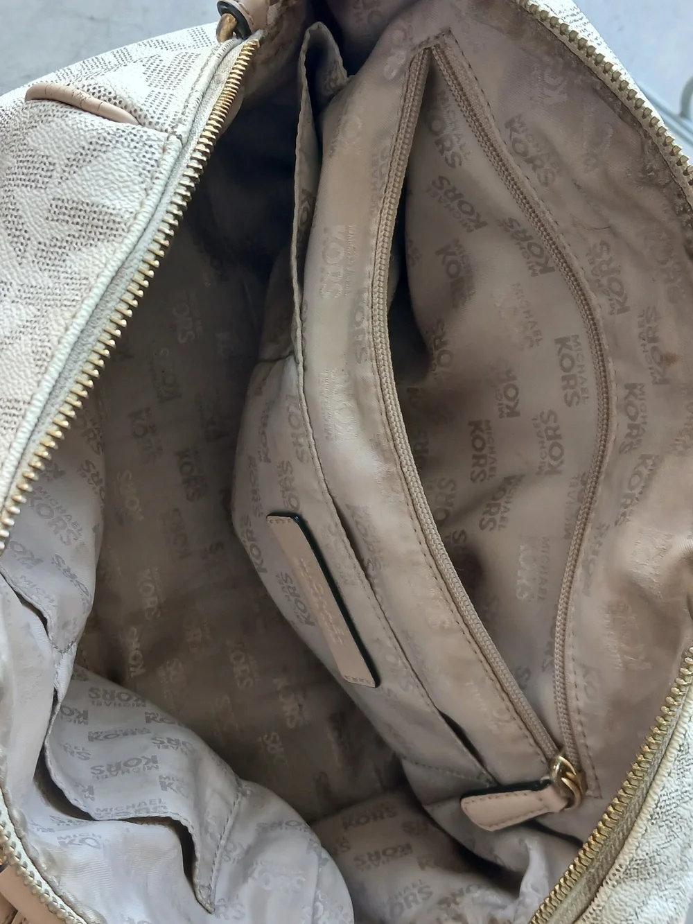 Michael Kors Cream Logo Satchel with Beige Trim